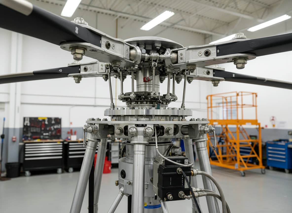 Rotor principal d'hélicoptère en maintenance technique détaillée